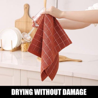 Homaxy 100% Cotton Terry Kitchen Towels(Rust, 13 x 28 inches), Checkered Designed, Soft and Super Absorbent Dish Towels, 6 Pack