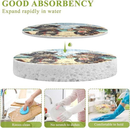Funny Cat Kitchen Scrub Sponges, Pop-up Kitchen Cleaning Sponges Reusable Dish Washing Sponges for Bathroom Household Cleaning 3 Pack - Non Scratch Scrubber