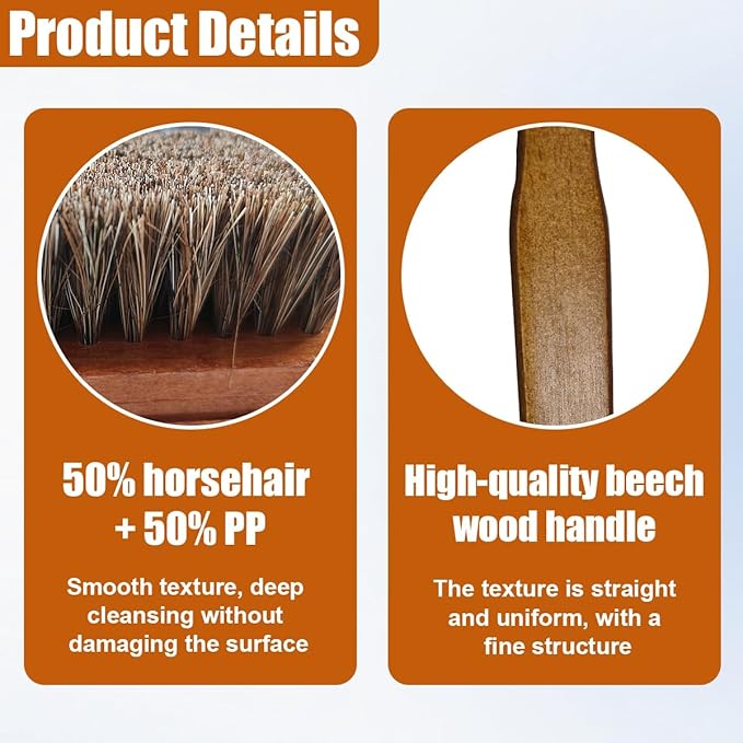 Car Leather & Upholstery Cleaning Brush Set, Horse Hair Long Bristle Detailing Brush, Versatile Automotive Interior Cleaning Accessories for Seat, Carpet, Sofa, Furniture, Shoes (Brown)