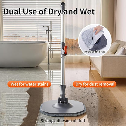 Spin Mop and Bucket Set with Separate Dirty and Clean Water,360° Spin Mop and Bucket System with Widening Foldable Handle,4 Replaceable Mop Pads,Square Mop for Floor Hardwood Tile Marble Wall Cleaning