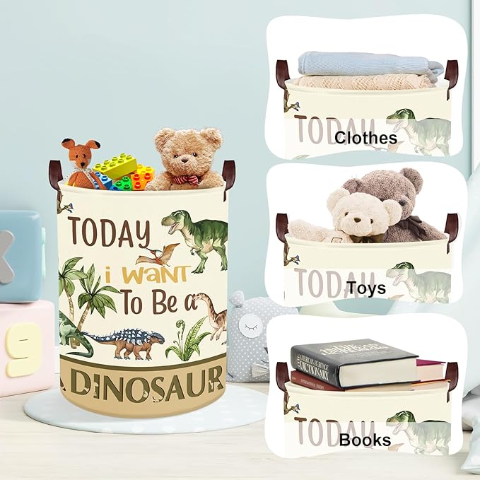 Clastyle Large Dinosaur Kid Storage Basket Baby Laundry Hamper Palm Tree Boy Gift Toy Box Collapsible Clothes Organizer Nursery Bin for Bedroom,Sunset,36 * 45 cm