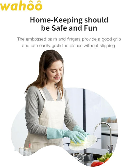 LANON wahoo Skin-Friendly Cleaning Gloves, Dishwashing Kitchen Gloves with Cotton Flocked Liner, Reusable, Non-Slip, Surf Spray, Medium