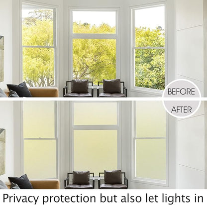 HIDBEA Frosted Window Privacy Film Heat Control UV Blocking, Static Cling Non-Adhesive Reusable Door coverings for Bathroom Home Office (Frosted 17.3 Inch x 13.1 Feet)