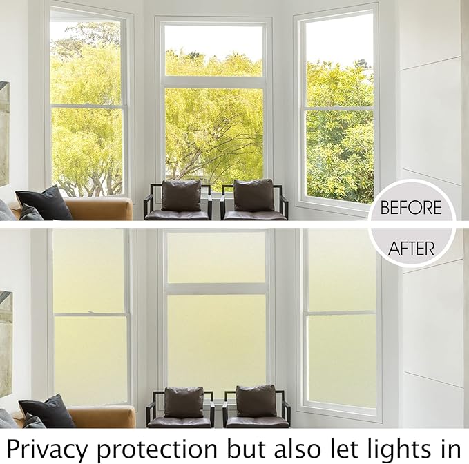 HIDBEA Frosted Window Privacy Film Heat Control UV Blocking, Static Cling Non-Adhesive Reusable Door coverings for Bathroom Home Office (Frosted 23.6 Inch x 9.8 Feet)