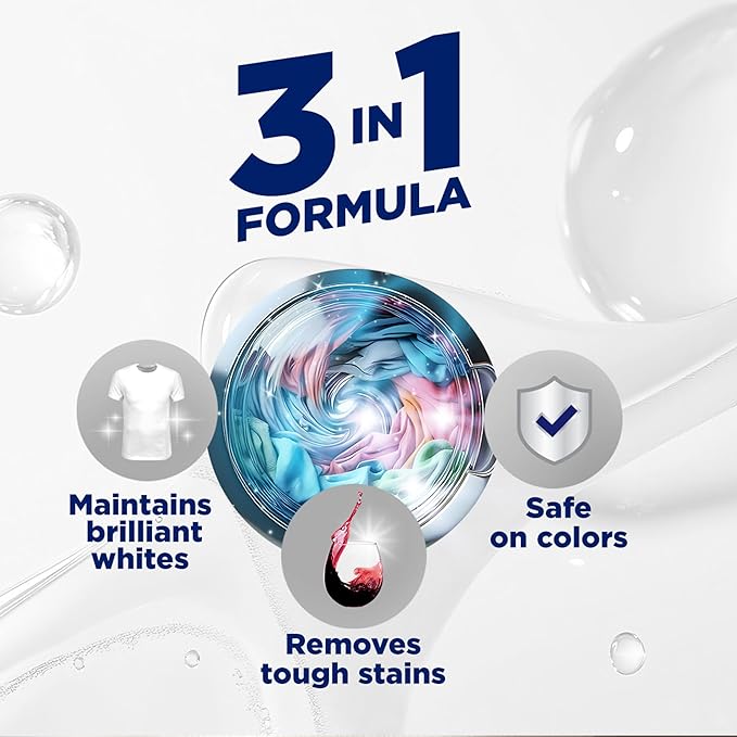 OxiClean Triple Action White Revive Laundry Whitener and Stain Remover Powder, Use with Detergent, Whitens and Brightens Clothes, Removes Tough Stains, Color Safe, Chlorine Free, 4 lbs