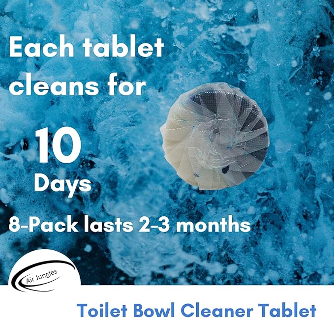 Air Jungles Automatic Toilet Bowl Cleaner Tablets (8 Count), Extra Fresh Cleaner Tabs for Toilet, Quick Bubbles Foaming and Long-lasting, Easy-to-Use, Simply Drop Tablet in Tank