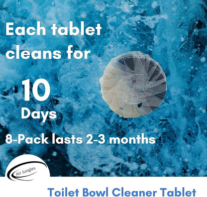 Air Jungles Automatic Toilet Bowl Cleaner Tablets (8 Count), Extra Fresh Cleaner Tabs for Toilet, Quick Bubbles Foaming and Long-lasting, Easy-to-Use, Simply Drop Tablet in Tank