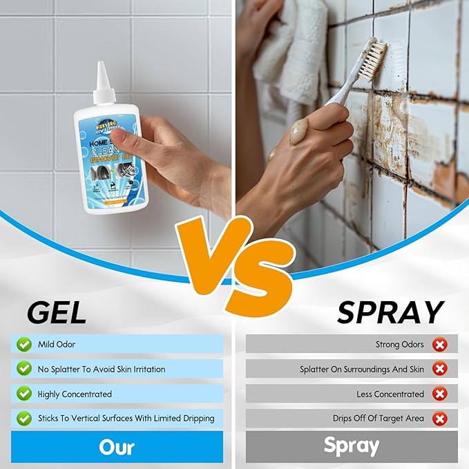 Mold Stain Remover Gel, Front Load Washer Mold Remover for Washing Machine Gasket Rubber Seal Home Stain Cleaner Gel for Grout Caulk, Bathroom, Shower, Bathtub, Refrigerator Cleaning Solution 10 Fl Oz