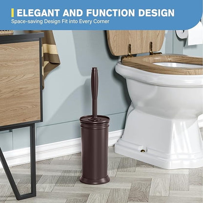 UPTRONIC Toilet Brush, Aluminum Alloy Toilet Brush and Holder Set with Long Handle Durable Bristles Toilet Bowl Brush and Covered Holder for Toilet Scrubber for Bathroom Cleaning (1, Brown)