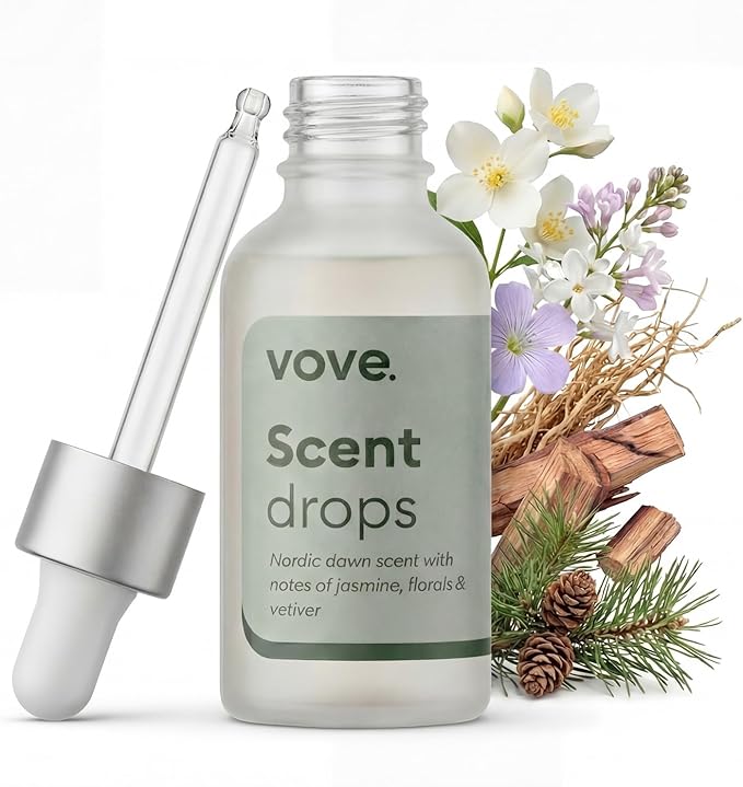 Vove Nordic Dawn Scent Drops, Jasmine Florals Vetiver - Laundry Fragrance Oil with Glass Dropper, Scent Booster, Pairs with Dryer Balls, Hypoallergenic, Biodegradable Musk, FSC-Certified Packaging