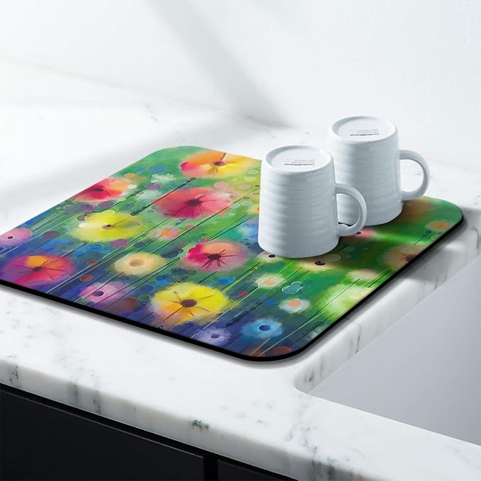 Dish Drying Mat for Kitchen Counter 16x18in Washable Quick Dish Drying Pad Rubber Backed Absorbent Draining Mat Fit Kitchen Counter,Bar,Under Sink,Dishes,Utensils,Dish Rack