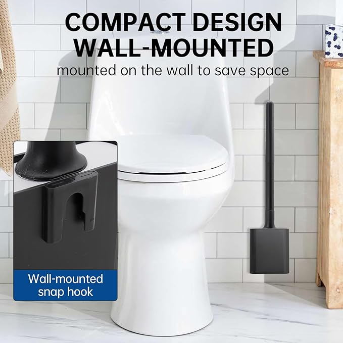 RV Essentials, RV Toilet Brush, Toilet Brush Silicone Won't Damage Toilets, Wall Mounted Toilet Brush Black-Anti-Roll, Anti-Drip Design, Suitable for RV Travel Trailers and Campers