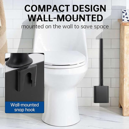 RV Essentials, RV Toilet Brush, Toilet Brush Silicone Won't Damage Toilets, Wall Mounted Toilet Brush Black-Anti-Roll, Anti-Drip Design, Suitable for RV Travel Trailers and Campers