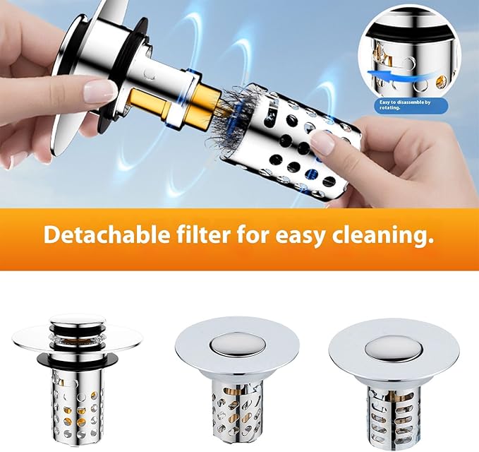 Push Button Sink Drain Stoppers With Odor Prevention And Hair Catcher Steel Bathroom Basin Filter For Not Clogging Not Odor Popup Drain Stoppers