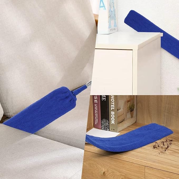 Gap Dust Cleaner Retractable Microfiber Gap Dust Brush Flexible Long Flat Gap Duster with Extendable Pole and Cloth Cover for Sofa Bed Furniture Bottom Ceiling Fan Blinds(Royal Blue)