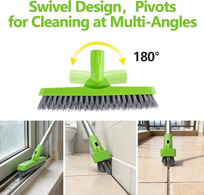 ITTAHO 2 Pack Grout Brush with Long Handle, Swivel Cleaning Grout Line Scrubber - Durable Handle Grout Cleaner Brush for Bathroom,Tile,Baseboard,Walk in Shower,Corner & Narrow Space (Green)