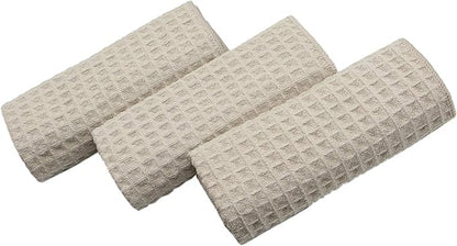 Waffle Weave Absorbent Kitchen Dish Towels - Thick Microfiber 16Inch x 24Inch 3 Pack Khaki