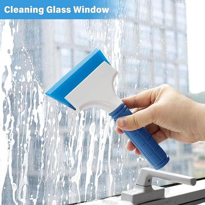 Gomake 2PCS Small Rubber Squeegee Window Shower Squeegee,Auto Water Blade Squeegee for Shower Glass Door,Car Windshield, Window, Mirror, Bathroom,Countertop Cleaning (Blue)