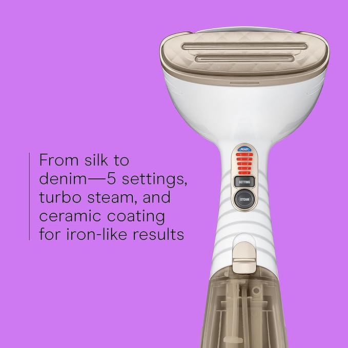 Conair Handheld Garment Steamer for Clothes, Turbo ExtremeSteam 1875W Fabric Clothes Steamer, Portable Handheld Design, Strong Penetrating Steam, White/Champagne, Pack of 2