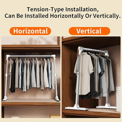Foldable Adjustable Closet Rod,20.86-35.43in Width Aluminum Clothes Hanging Rod,Portable Drying Rack for Closet Storage RV Laundry Small Space,Tool-free installation,Heavy Duty Tension Rod