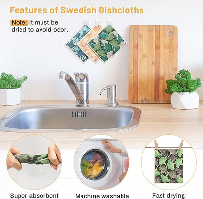 Lucomb 10 Pack Swedish Dishcloths for Kitchen, Reusable Cleaning Cloths Absorbent Non-Scratch Cellulose Sponge Cloths for Dishes Counters