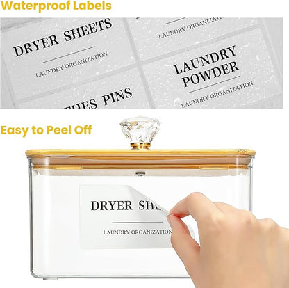 4 Pack Clear Laundry Pods Container & Dryer Sheet Holder Set with Lid, Laundry Containers with Scoops & Labels, Laundry Room Organization and Storage for Laundry Detergent, Pods, Powder, Beads
