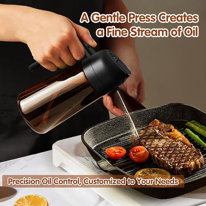 YARRAMATE 16oz/470ml Light Blocking Oil Sprayer for Cooking with Stickers, Food-Grade 2 in 1 Olive Oil Dispenser Bottle for Kitchen, Premium Dark Amber Glass Oil Bottle for Air Fryer, BBQ (Black)