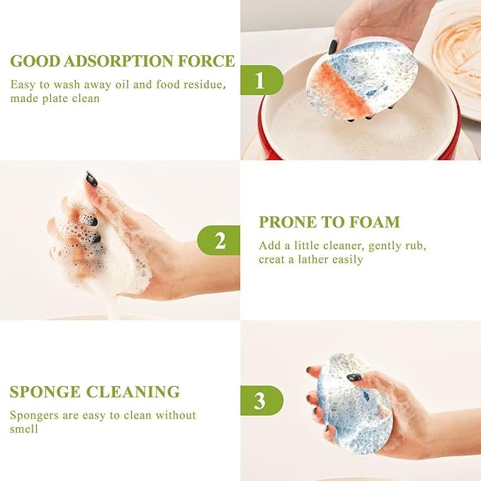 Cute Cat Kitchen Scrub Sponges, Pop-up Kitchen Cleaning Sponges Reusable Dish Washing Sponges for Bathroom Household Cleaning 3 Pack - Non Scratch Scrubber