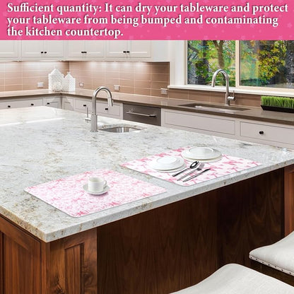 SiliFine 2 Pcs Large Coquette Pink Bow Dish Drying Mat Large for Kitchen, 18 X 24 Inch Bow Absorbent Microfiber Coffee Bar Pad for Women Counter Kitchen Home Accessories Party Gifts