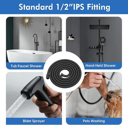 RUMOSE 118 inches Shower Hose Shower Head Extension Hose Extra Long Stainless Steel Shower Tube Attachment Flexible Handheld Shower Sprayer Hose, Matte Black