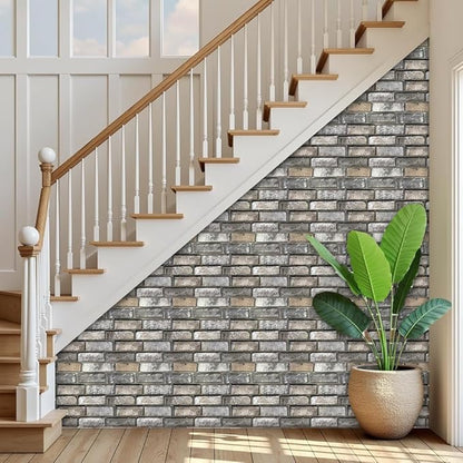 3D Wall Panels,Waterproof Self-Adhesive Artificial PVC Brick Wall Panels for Cladding Kitchen, Living Room, Bedroom, Office Deep Red Brick 10pcs 30 x 30cm. (Brick Grey)