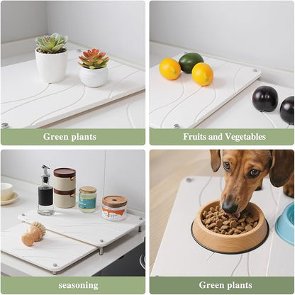 2-Pack Marble Dish Drying Mats for Kitchen Counter, Diatomaceous Earth (Diatomite) Quick-Dry Sink Countertop Pads for Dishes & Utensils, Non-Slip, Easy to Clean,White