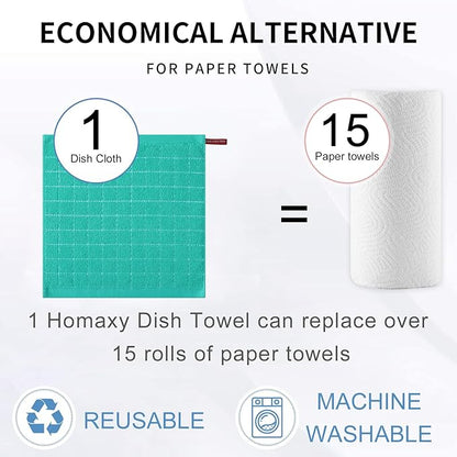 Homaxy 100% Cotton Terry Kitchen Dish Cloths, Ultra Soft and Absorbent Dish Towels for Kitchen, Suitable for Drying and Washing Dishes, 8 Pack, 12 x 12 Inches, Turquoise