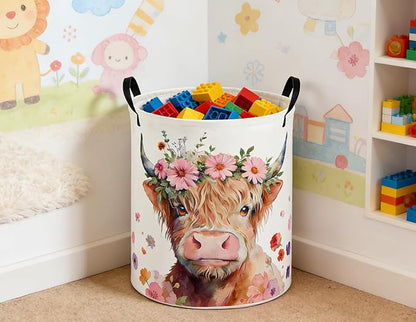 Kids Laundry Basket Cow Hamper for Nursery Farm Hamper Cute Kids Storage Bin Organizer Room Decor for Home(Cattle)