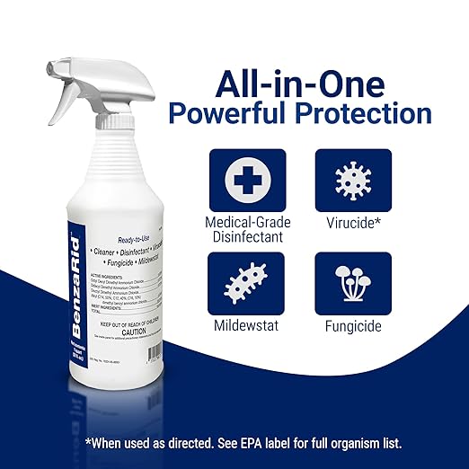 Hospital Disinfectant Virucide Spray Kills 99.99% of MRSA, COVID-19, H5N1, Staph, Avian Flu, Bacteria & Mold | EPA Reg. for Medical, Dental, Veterinary, Farm & Home Use 32 oz