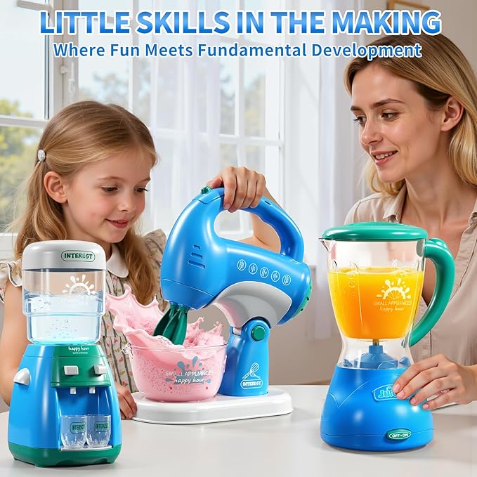 Toy Kitchen Accessories, Kitchen Appliances Play Cooking Set Toys for Kids Ages 1-3 3-5 with Blender, Mixers, Water Dispenser, Light Sound, Pretend Play Birthday Gifts for 3-8 Year Old Girl