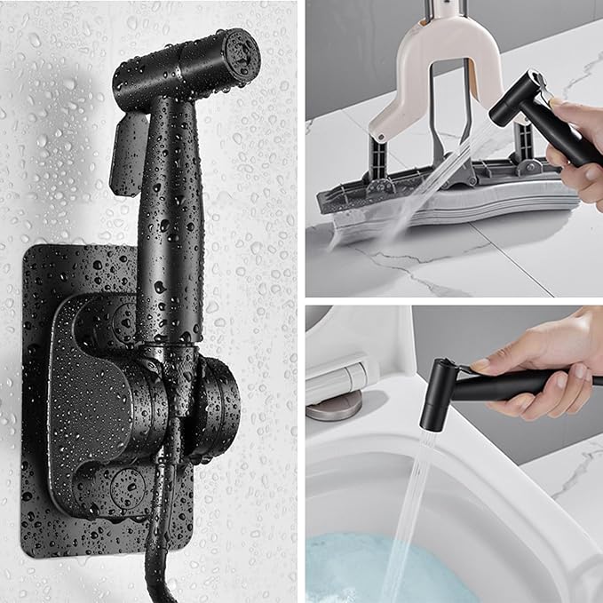 Sink Faucet Sprayer Set, Handheld Bidet Sprayer for Toilet, Metal Sprayer, with M22 M24 G1/2 Adapters and 3m Hose for Kitchen Sink, Bathroom or Toilet, Matte Black. (Faucet Not Included)