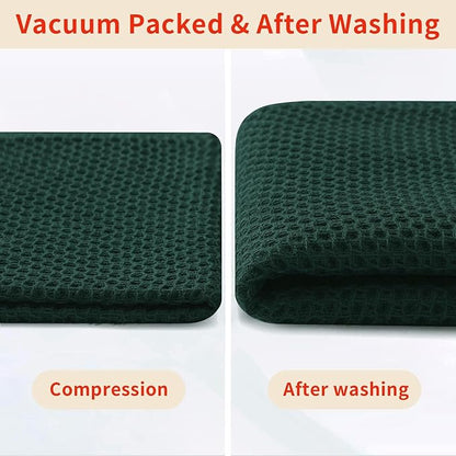 Homaxy 100% Cotton Waffle Weave Kitchen Dish Towels, Ultra Soft Absorbent Quick Drying Cleaning Towel, 13 x 28 Inches, 4-Pack, Blackish Green