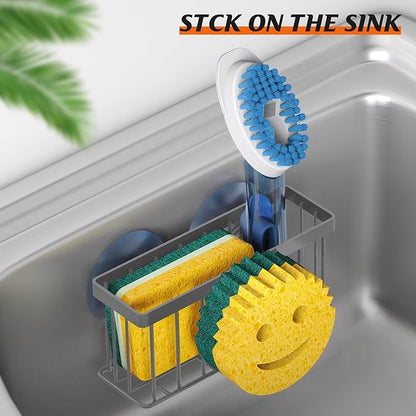 MURLONG Sponge Holder Smiley Face,Sink Caddy for Kitchen Sink,Sponge Holder with 2 PCS Suction Cups/1 PCS Adhesive Strips,Designed for Sponge,Soap,Dish Brush,Scrubber-Charcoal Gray