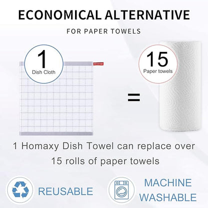 Homaxy 100% Cotton Terry Kitchen Dish Cloths, Ultra Soft and Absorbent Dish Towels for Kitchen, Suitable for Drying and Washing Dishes, 6 Pack, 12 x 12 Inches, White
