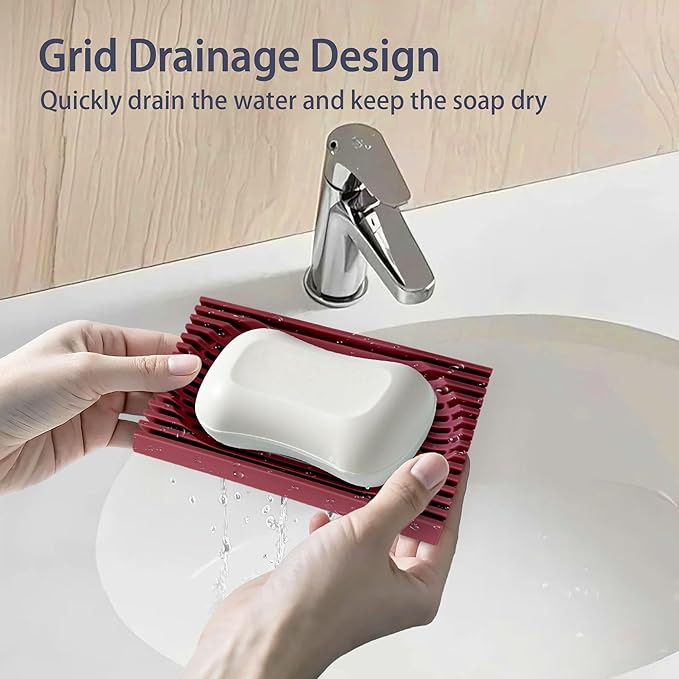 Aoheuo Modern Minimalist Soap Dish (2Pack),Drainage Silicone Soap Holder,5.5 Long by 3.15 Wide,0.55 inches high,Used for Kitchen,Bathroom,and Bar Sink(Red,Blue)