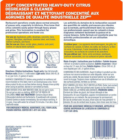 Zep Heavy-Duty Citrus Degreaser and Cleaner - 32 Ounce (Case of 4) CACIT324 - Restaurant Grade Degreaser and Cleaner Removes Oil, Grease, Adhesive, and Kitchen Soil