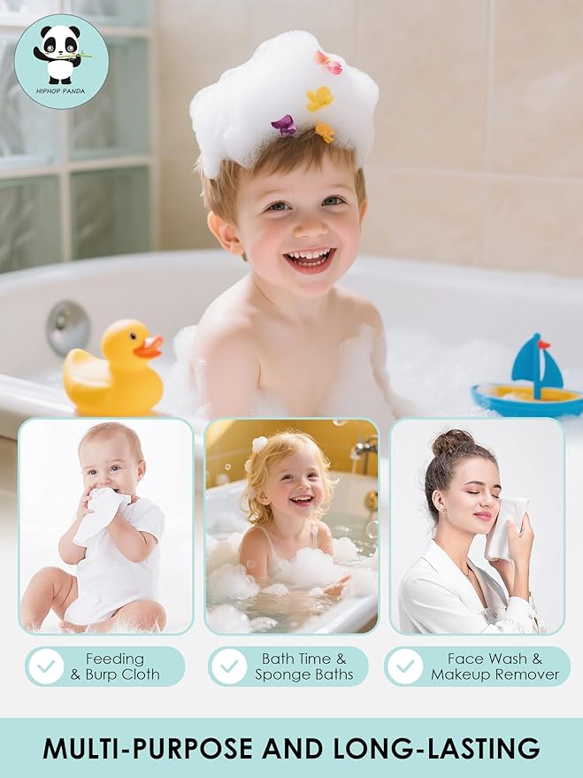 HIPHOP PANDA Baby Washcloths, Rayon Made from Bamboo - 2 Layer Ultra Soft Absorbent Newborn Bath Face Towel - Reusable Baby Wipes for Delicate Skin - Sage and Teal, 6 Pack