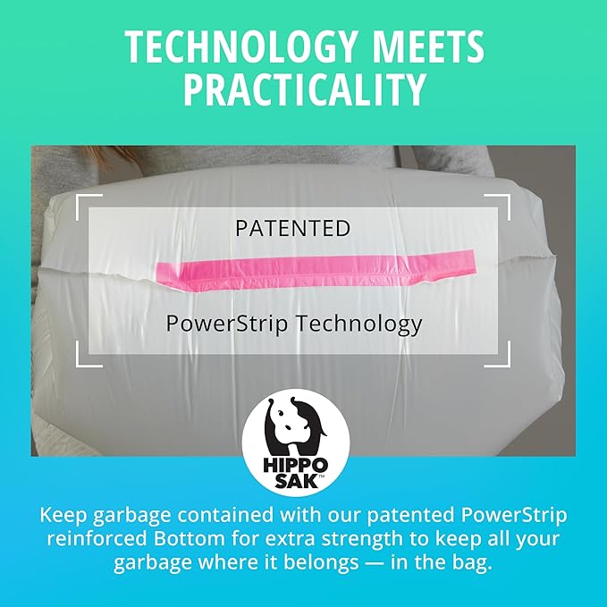Hippo Sak - Tall Kitchen Garbage Bags with Ergonomic Handles - 13 Gallon Trash Bags - Super Strong, Patented Reinforced Bottom and Leak Proof Tall Kitchen Trash Bags - Heavy Duty Trash Bags (90 Count)