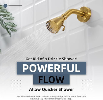 Angle Simple High Flow Shower Head, Brass Shower Sprayer for Outdoor, Adjustable Angle and Water Flow, G 1/2, Brushed Dark Gold