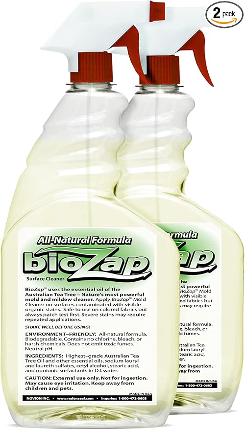 BioZap Spray Cleaner (2-Pack) - The Power of Australian Tea Tree Oil. All-Natural Formula. No Fragrances. Safely Cleans & Deodorizes. Furniture, Clothing, Basements, RVs, Boats, and More