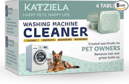 Katziela Washing Machine Cleaner Tablets – 6 Pack (3-Month Supply) – Loosens Pet Hair & Eliminates Odors – Fragrance-Free Enzyme Formula – Safe for All Washers – HE Compatible & Septic Safe