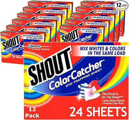 Shout Color Catcher Sheets for Laundry, Allow Mixed Washes, Prevent Color Runs and Maintain Original Clothing, 24 Count (Pack of 12)