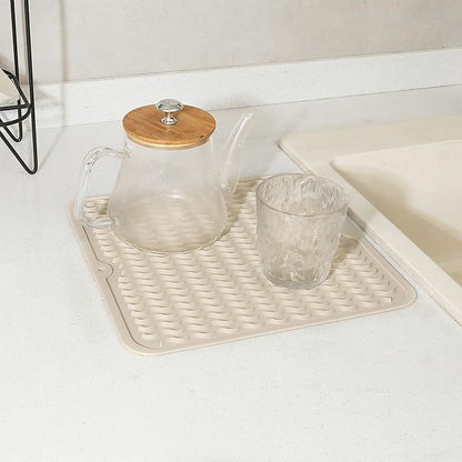 MicoYang Silicone Dish Drying Mat for Multiple Usage,Easy clean,Eco-friendly,Heat-resistant Silicone Mat for Kitchen Counter or Sink,Refrigerator or Drawer liner Tapioca M 12 inches x 12 inches