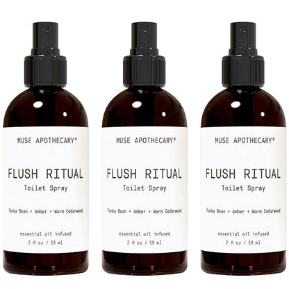 Muse Apothecary Flush Ritual - Aromatic & Refreshing Toilet Spray, Use Before You Go, 2 oz, Infused with Natural Essential Oils - Tonka Bean + Amber + Warm Cedarwood, 3 Pack